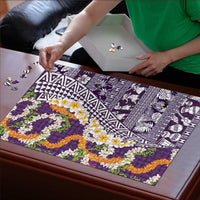 Hawaiian Plumeria Lei Puzzle Kakau Motifs and Palaka Half Style Purple Color - Polynesian Pride