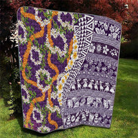 Hawaiian Plumeria Lei Quilt Kakau Motifs and Palaka Half Style Purple Color - Polynesian Pride