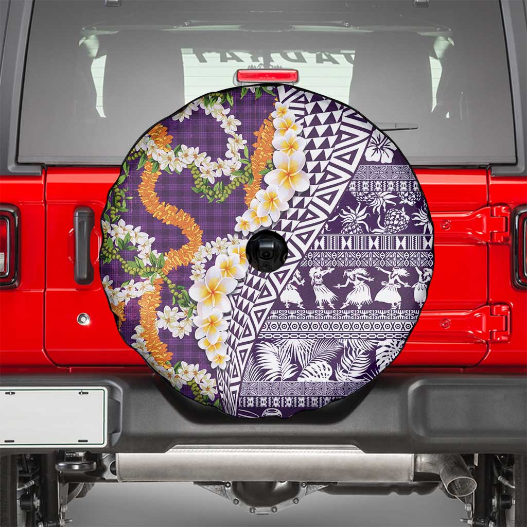 Hawaiian Plumeria Lei Spare Tire Cover Kakau Motifs and Palaka Half Style Purple Color - Polynesian Pride