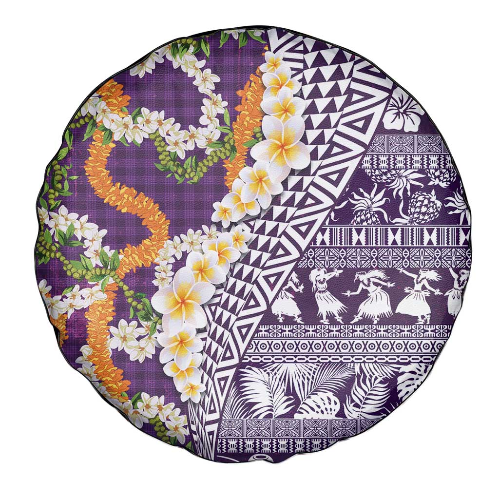 Hawaiian Plumeria Lei Spare Tire Cover Kakau Motifs and Palaka Half Style Purple Color - Polynesian Pride