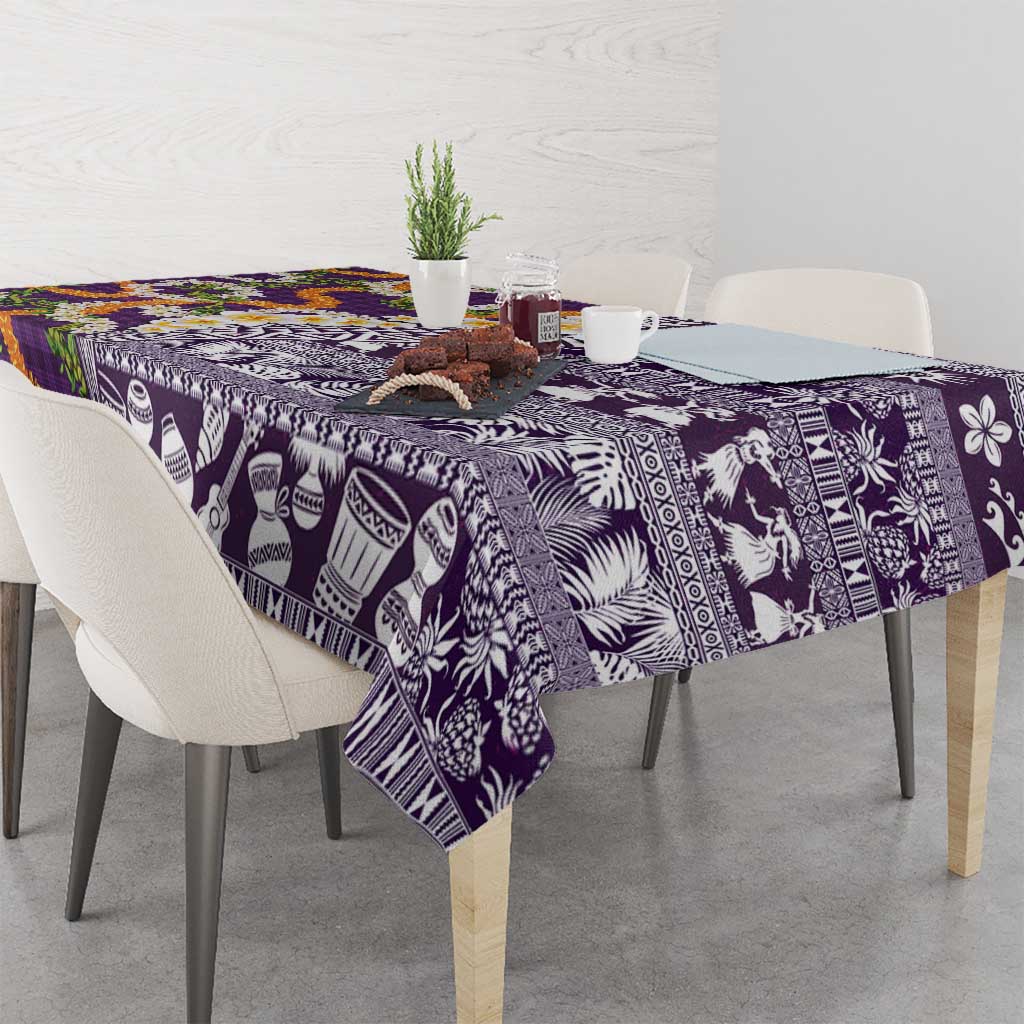 Hawaiian Plumeria Lei Tablecloth Kakau Motifs and Palaka Half Style Purple Color - Polynesian Pride