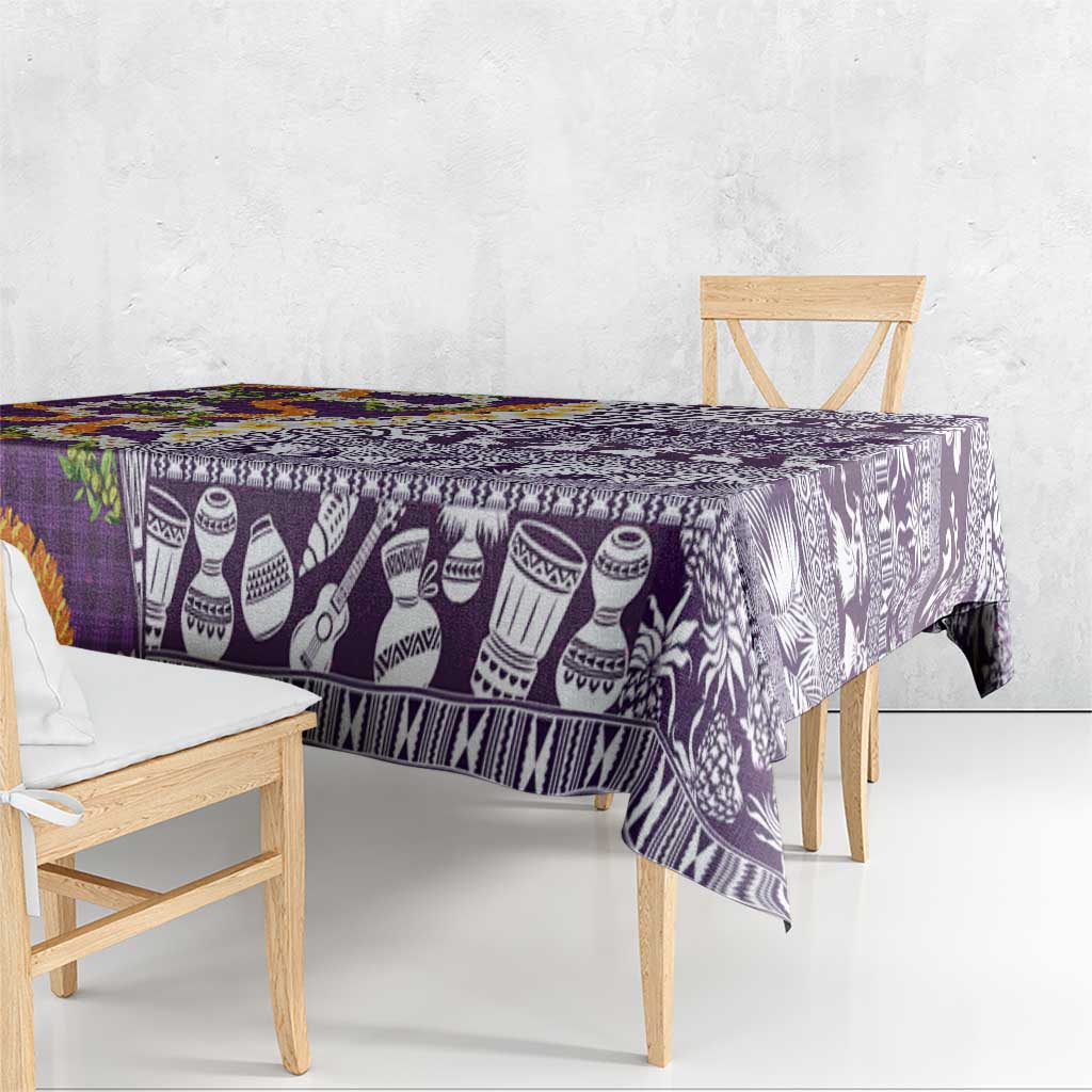 Hawaiian Plumeria Lei Tablecloth Kakau Motifs and Palaka Half Style Purple Color - Polynesian Pride