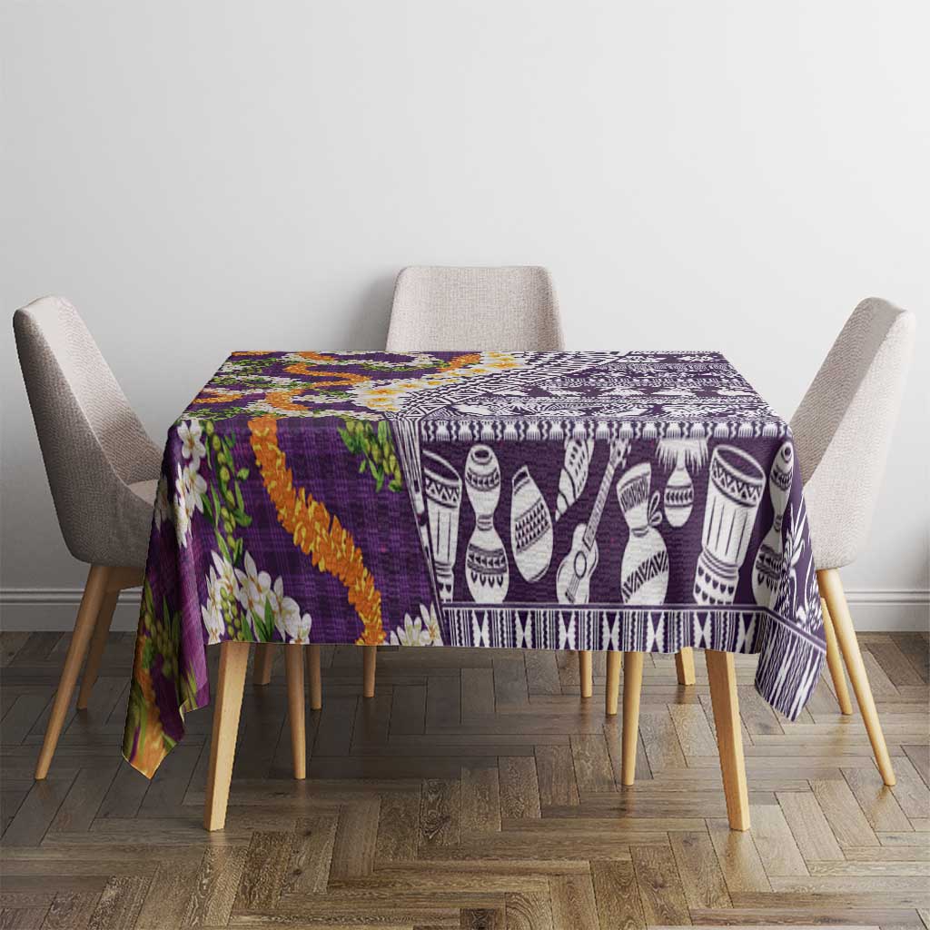 Hawaiian Plumeria Lei Tablecloth Kakau Motifs and Palaka Half Style Purple Color - Polynesian Pride