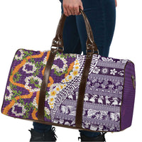 Hawaiian Plumeria Lei Travel Bag Kakau Motifs and Palaka Half Style Purple Color - Polynesian Pride