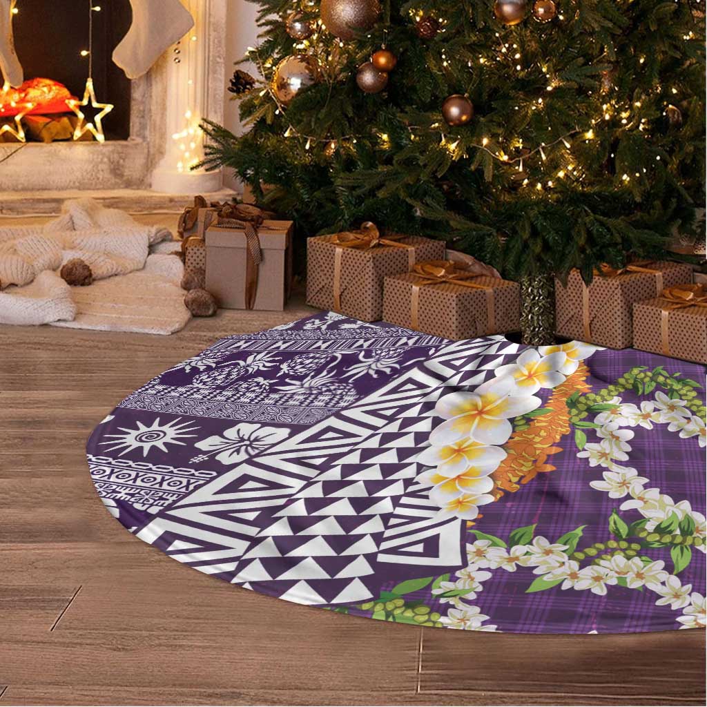 Hawaiian Plumeria Lei Tree Skirt Kakau Motifs and Palaka Half Style Purple Color - Polynesian Pride