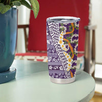 Hawaiian Plumeria Lei Tumbler Cup Kakau Motifs and Palaka Half Style Purple Color - Polynesian Pride