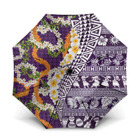 Hawaiian Plumeria Lei Umbrella Kakau Motifs and Palaka Half Style Purple Color - Polynesian Pride