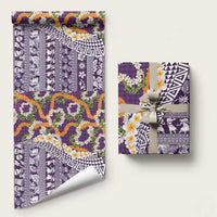 Hawaiian Plumeria Lei Wrapping Paper Kakau Motifs and Palaka Half Style Purple Color - Polynesian Pride