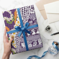 Hawaiian Plumeria Lei Wrapping Paper Kakau Motifs and Palaka Half Style Purple Color - Polynesian Pride