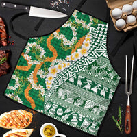 Hawaiian Plumeria Lei Apron Kakau Motifs and Palaka Half Style Green Color LT03 Green - Polynesian Pride