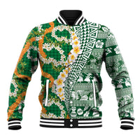 Hawaiian Plumeria Lei Baseball Jacket Kakau Motifs and Palaka Half Style Green Color - Polynesian Pride