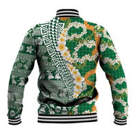 Hawaiian Plumeria Lei Baseball Jacket Kakau Motifs and Palaka Half Style Green Color - Polynesian Pride