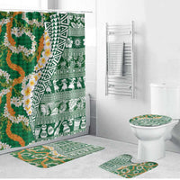 Hawaiian Plumeria Lei Bathroom Set Kakau Motifs and Palaka Half Style Green Color - Polynesian Pride