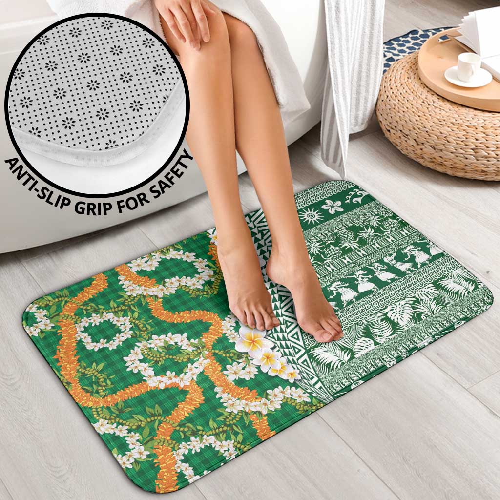 Hawaiian Plumeria Lei Bathroom Set Kakau Motifs and Palaka Half Style Green Color - Polynesian Pride