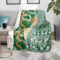 Hawaiian Plumeria Lei Blanket Kakau Motifs and Palaka Half Style Green Color - Polynesian Pride