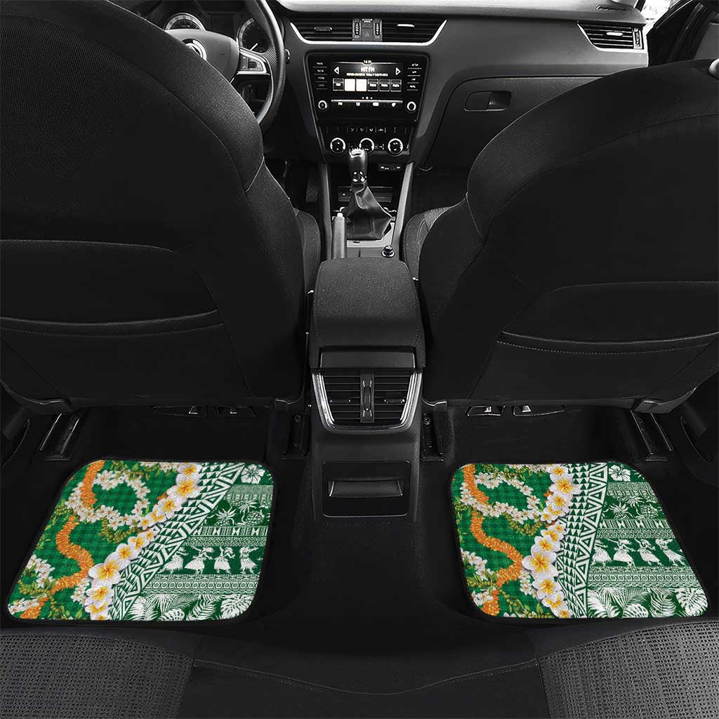Hawaiian Plumeria Lei Car Mats Kakau Motifs and Palaka Half Style Green Color - Polynesian Pride