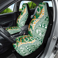 Hawaiian Plumeria Lei Car Seat Cover Kakau Motifs and Palaka Half Style Green Color - Polynesian Pride