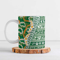 Hawaiian Plumeria Lei Ceramic Mug Kakau Motifs and Palaka Half Style Green Color - Polynesian Pride