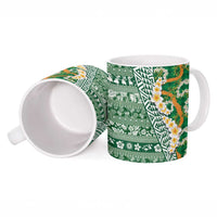 Hawaiian Plumeria Lei Ceramic Mug Kakau Motifs and Palaka Half Style Green Color - Polynesian Pride