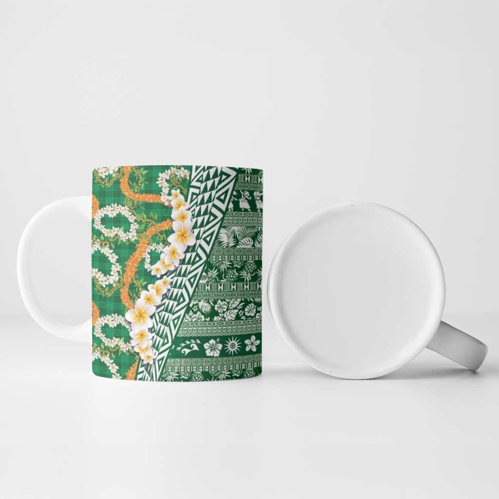 Hawaiian Plumeria Lei Ceramic Mug Kakau Motifs and Palaka Half Style Green Color - Polynesian Pride