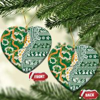 Hawaiian Plumeria Lei Ceramic Ornament Kakau Motifs and Palaka Half Style Green Color - Polynesian Pride