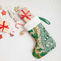 Hawaiian Plumeria Lei Christmas Stocking Kakau Motifs and Palaka Half Style Green Color - Polynesian Pride