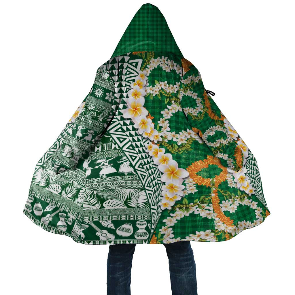 Hawaiian Plumeria Lei Cloak Kakau Motifs and Palaka Half Style Green Color - Polynesian Pride