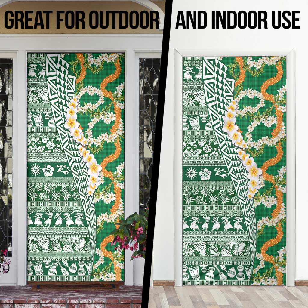 Hawaiian Plumeria Lei Door Cover Kakau Motifs and Palaka Half Style Green Color - Polynesian Pride
