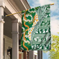 Hawaiian Plumeria Lei Garden Flag Kakau Motifs and Palaka Half Style Green Color - Polynesian Pride