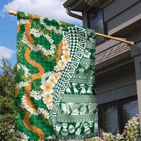 Hawaiian Plumeria Lei Garden Flag Kakau Motifs and Palaka Half Style Green Color - Polynesian Pride