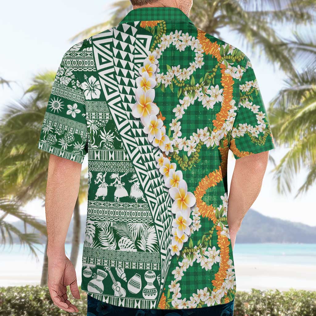 Hawaiian Plumeria Lei Hawaiian Shirt Kakau Motifs and Palaka Half Style Green Color - Polynesian Pride