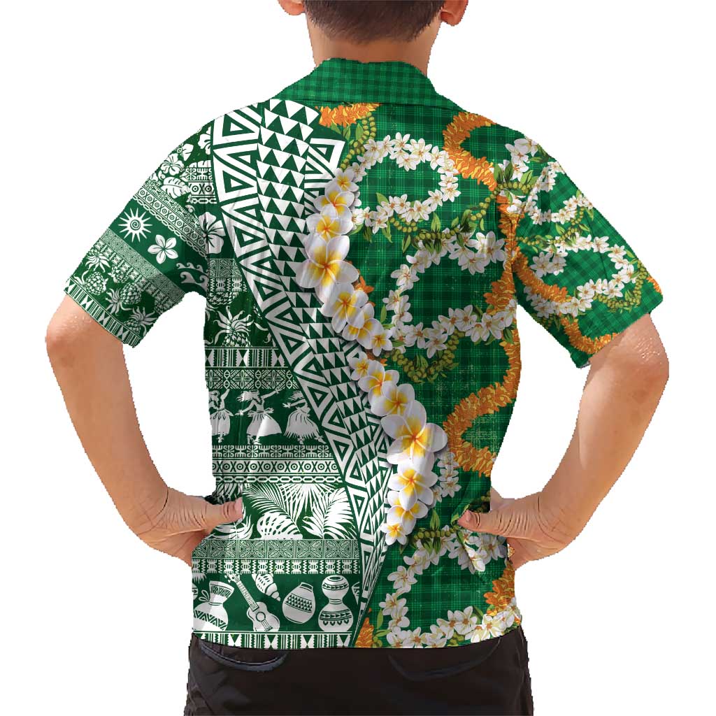 Hawaiian Plumeria Lei Hawaiian Shirt Kakau Motifs and Palaka Half Style Green Color - Polynesian Pride