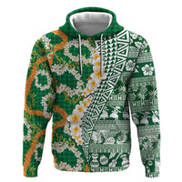 Hawaiian Plumeria Lei Hoodie Kakau Motifs and Palaka Half Style Green Color - Polynesian Pride