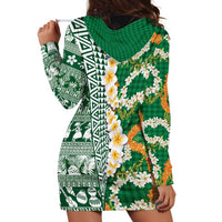 Hawaiian Plumeria Lei Hoodie Dress Kakau Motifs and Palaka Half Style Green Color - Polynesian Pride