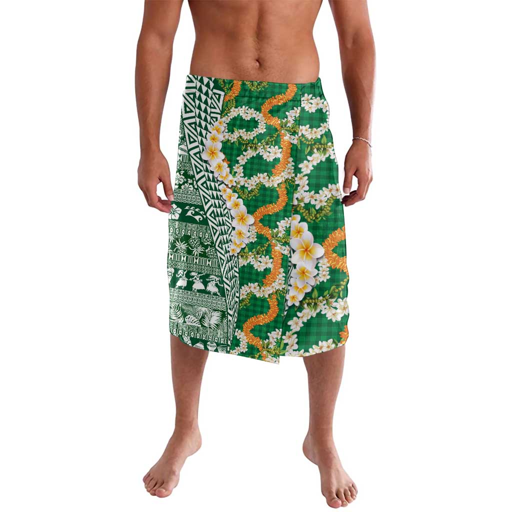 Hawaiian Plumeria Lei Lavalava Kakau Motifs and Palaka Half Style Green Color LT03 Green - Polynesian Pride
