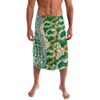 Hawaiian Plumeria Lei Lavalava Kakau Motifs and Palaka Half Style Green Color - Polynesian Pride