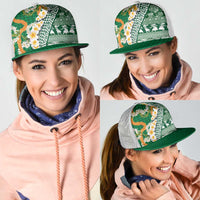 Hawaiian Plumeria Lei Mesh Trucker Cap Kakau Motifs and Palaka Half Style Green Color - Polynesian Pride