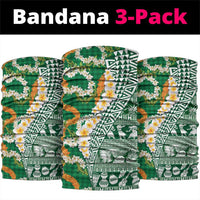 Hawaiian Plumeria Lei Neck Gaiter Kakau Motifs and Palaka Half Style Green Color - Polynesian Pride