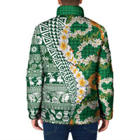Hawaiian Plumeria Lei Padded Jacket Kakau Motifs and Palaka Half Style Green Color - Polynesian Pride