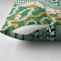 Hawaiian Plumeria Lei Pillow Cover Kakau Motifs and Palaka Half Style Green Color - Polynesian Pride
