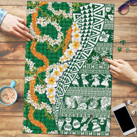 Hawaiian Plumeria Lei Puzzle Kakau Motifs and Palaka Half Style Green Color - Polynesian Pride