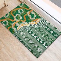 Hawaiian Plumeria Lei Rubber Doormat Kakau Motifs and Palaka Half Style Green Color - Polynesian Pride