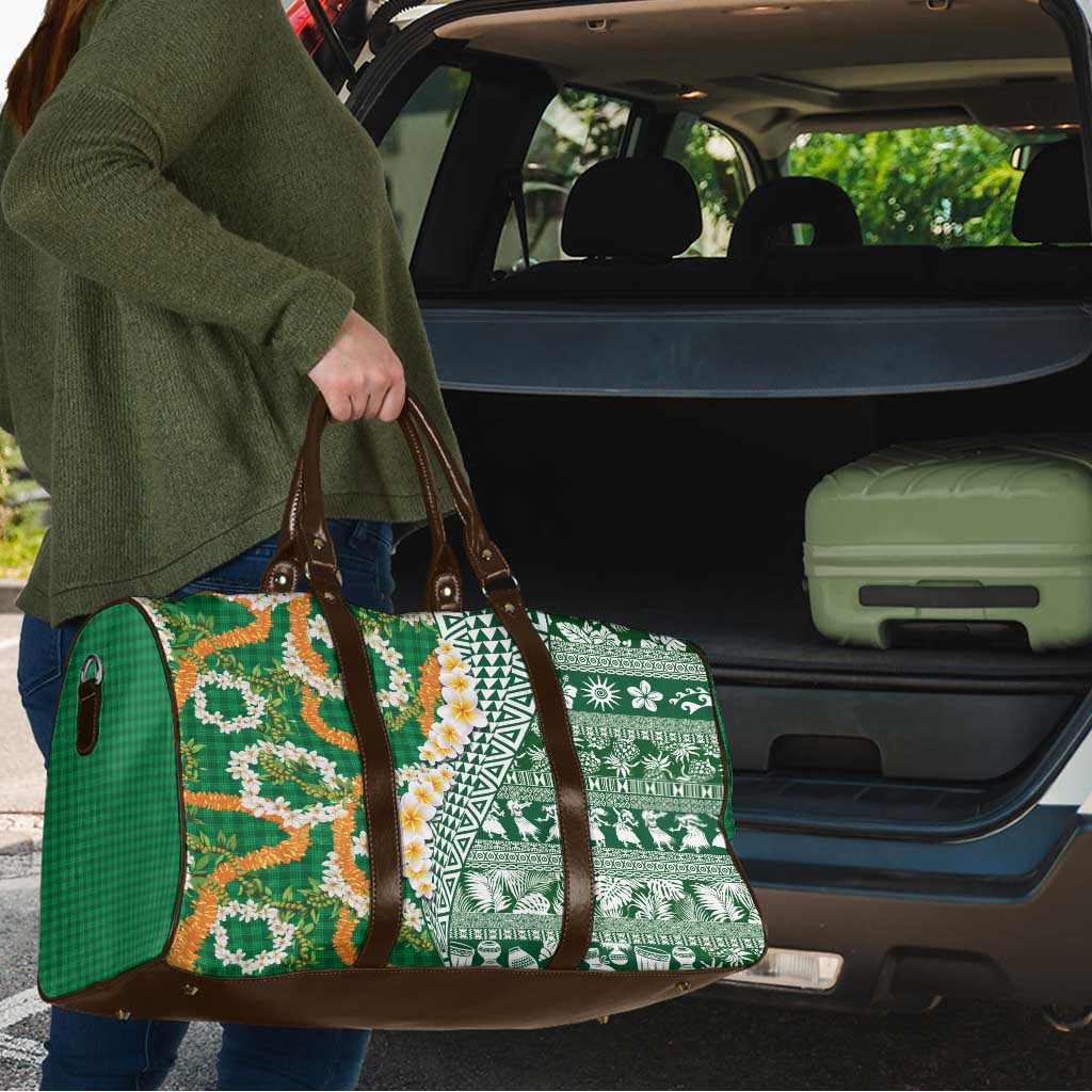 Hawaiian Plumeria Lei Travel Bag Kakau Motifs and Palaka Half Style Green Color - Polynesian Pride