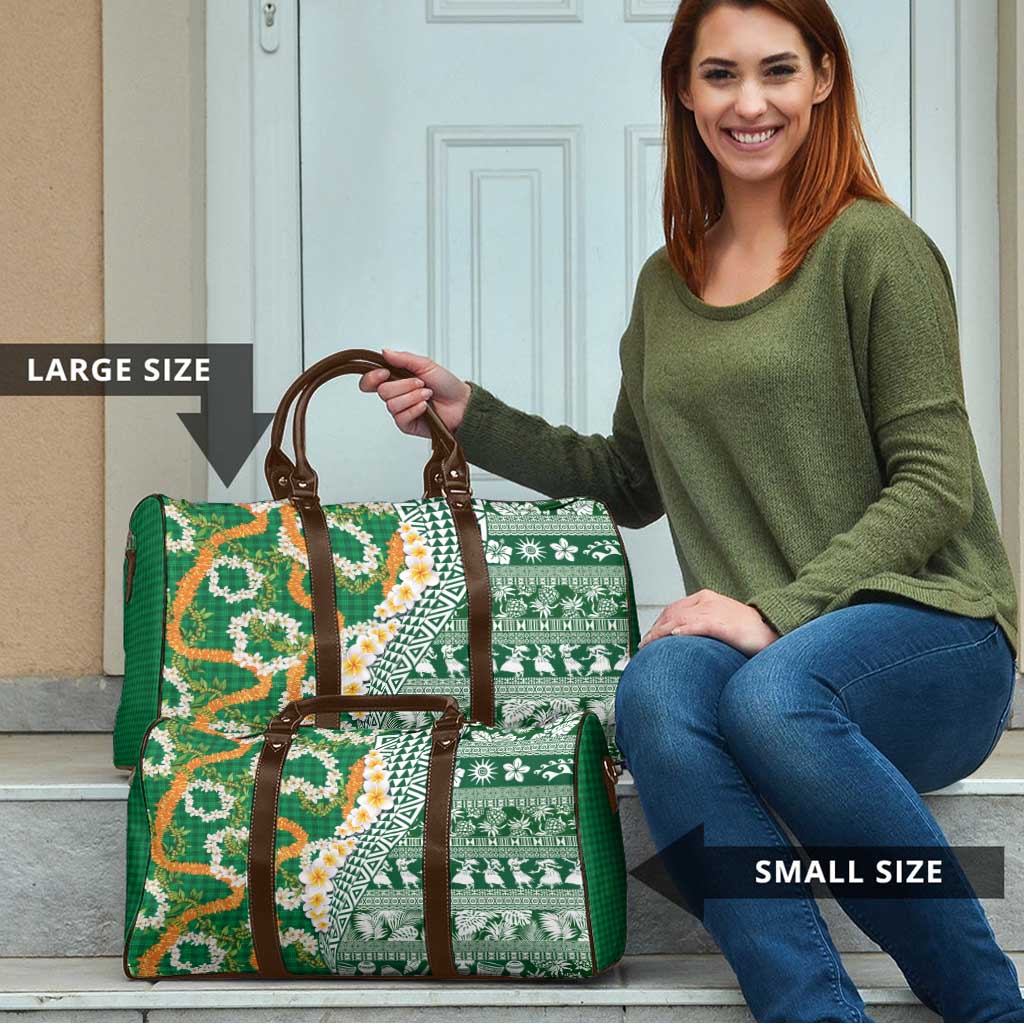 Hawaiian Plumeria Lei Travel Bag Kakau Motifs and Palaka Half Style Green Color - Polynesian Pride