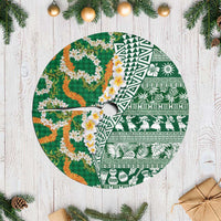 Hawaiian Plumeria Lei Tree Skirt Kakau Motifs and Palaka Half Style Green Color - Polynesian Pride