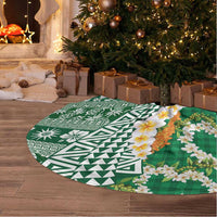 Hawaiian Plumeria Lei Tree Skirt Kakau Motifs and Palaka Half Style Green Color - Polynesian Pride