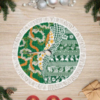 Hawaiian Plumeria Lei Tree Skirt Kakau Motifs and Palaka Half Style Green Color - Polynesian Pride