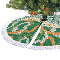 Hawaiian Plumeria Lei Tree Skirt Kakau Motifs and Palaka Half Style Green Color - Polynesian Pride