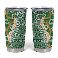 Hawaiian Plumeria Lei Tumbler Cup Kakau Motifs and Palaka Half Style Green Color - Polynesian Pride