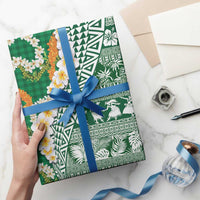 Hawaiian Plumeria Lei Wrapping Paper Kakau Motifs and Palaka Half Style Green Color - Polynesian Pride
